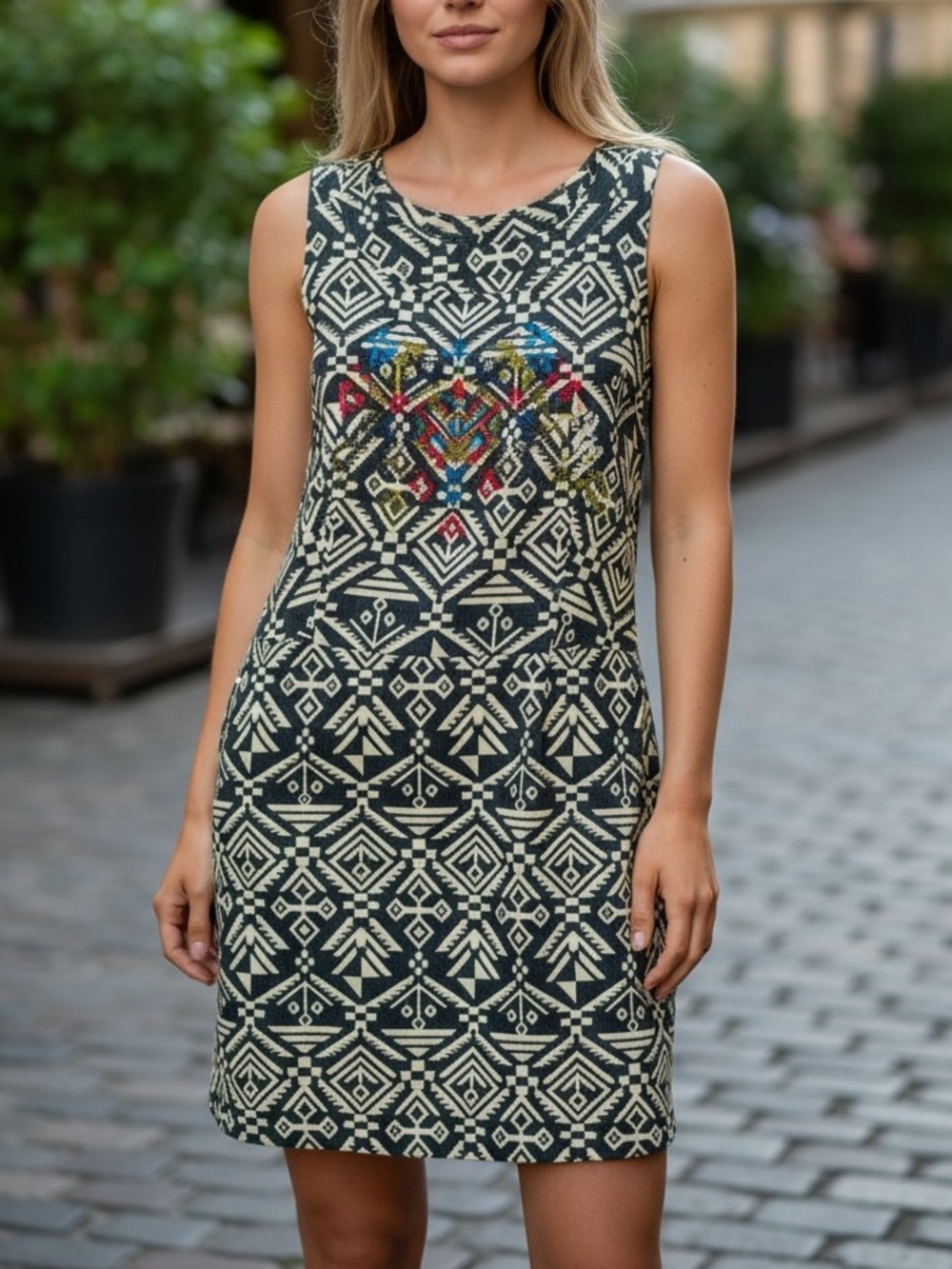 ASTR Geometric Open Back Sleeveless Mini Dress Black‎ White 100% Cotton Size S